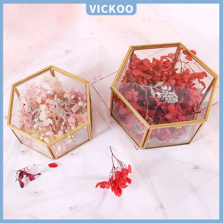 【Vickoo Home】Nordic jewelry storage box antique flower house jewelry box glass transparent ring wedding jewelry box