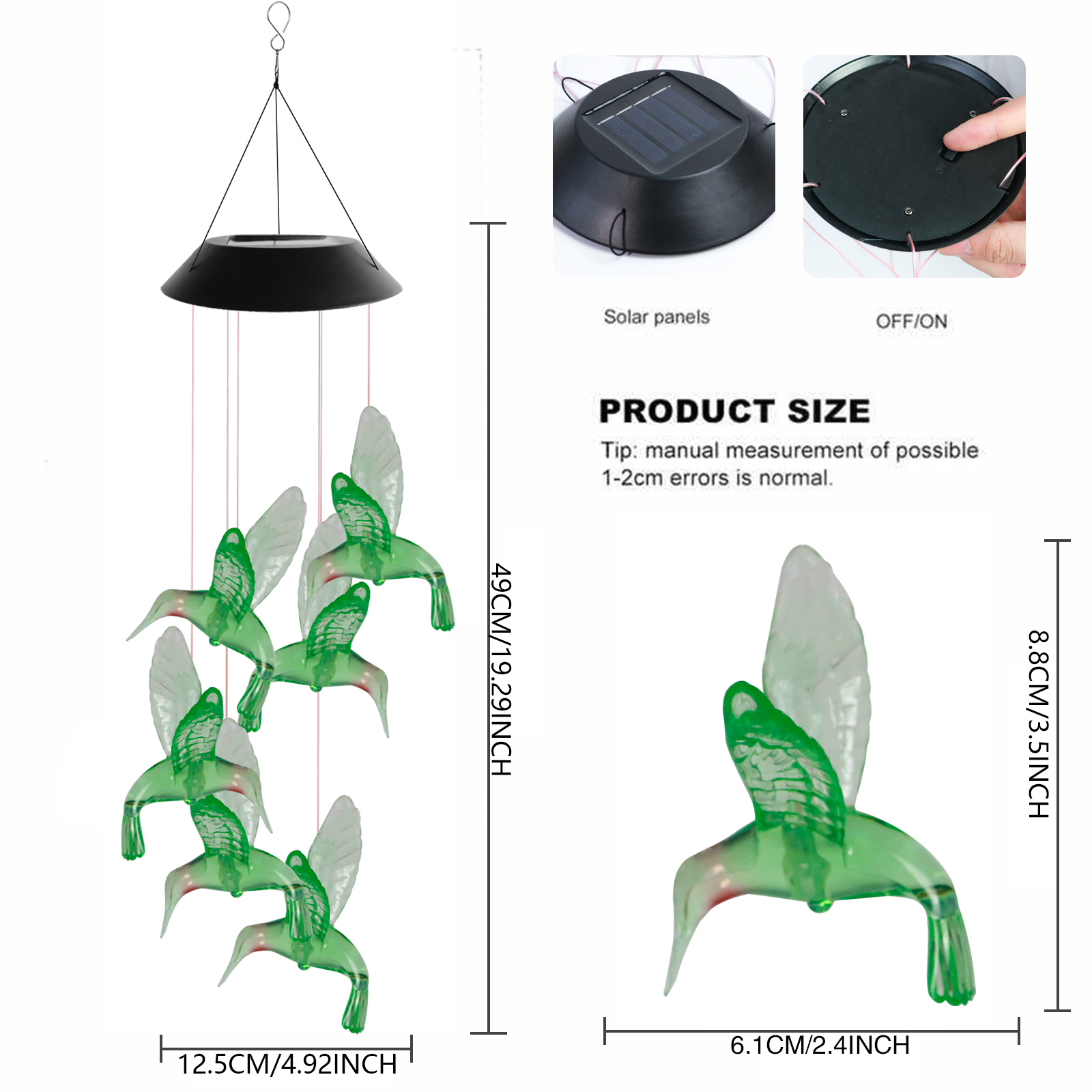 【Vickoo Home】Solar Power Light Decoration Girls Waterproof Romantic Led Hummingbird Wind Chimes Lights Decorated Led House Light