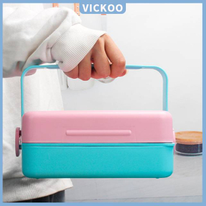【Vickoo Home】Double layer partition student's heat preservation lunch box dumpling box microwave oven heating plastic lunch box fresh keeping box
