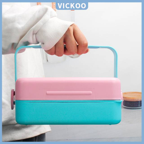 【Vickoo Home】Double layer partition student's heat preservation lunch box dumpling box microwave oven heating plastic lunch box fresh keeping box