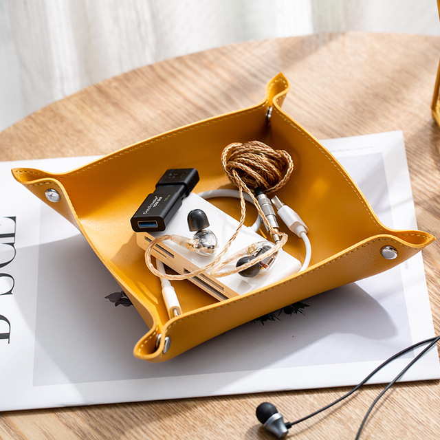 【Vickoo Home】Porch key storage box desktop storage finishing cosmetics storage tray creative leather folding storage tray