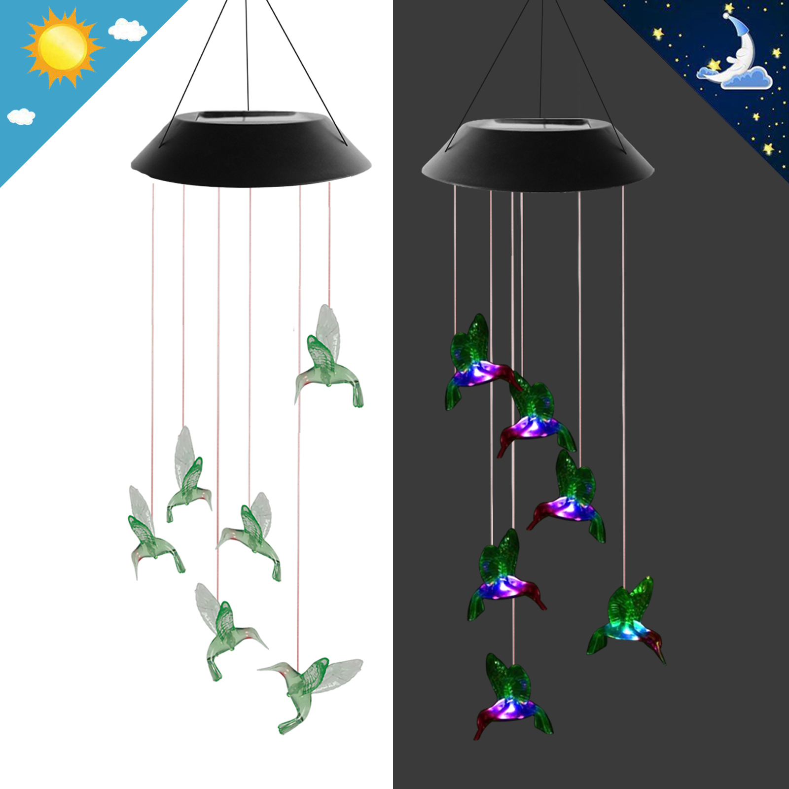 【Vickoo Home】Solar Power Light Decoration Girls Waterproof Romantic Led Hummingbird Wind Chimes Lights Decorated Led House Light