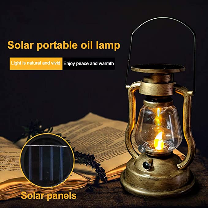 【Vickoo Home】Solar LED oil lamp, garden decoration, outdoor solar retro led oil lamp, camping solar hanging candle lamp