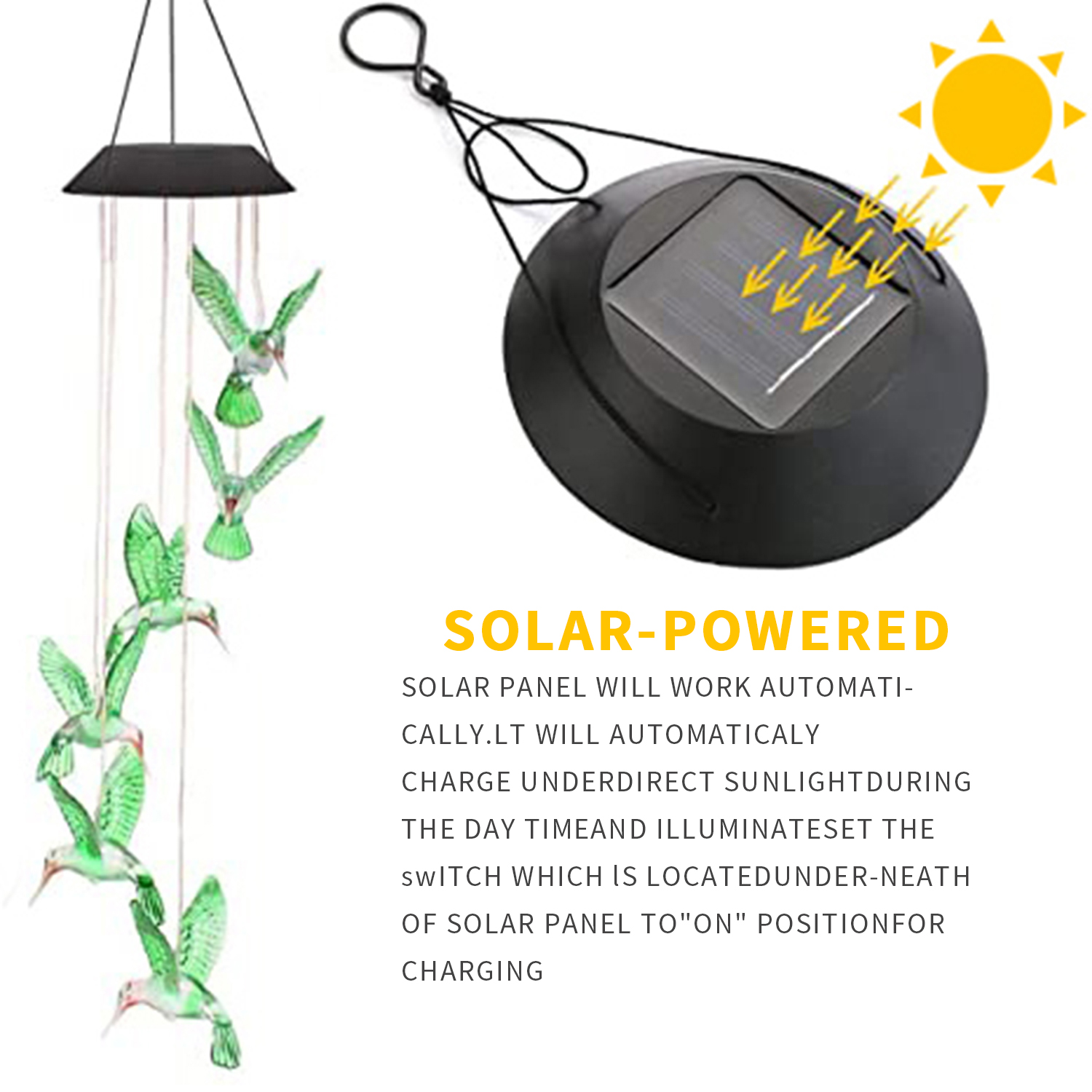 【Vickoo Home】Solar Power Light Decoration Girls Waterproof Romantic Led Hummingbird Wind Chimes Lights Decorated Led House Light