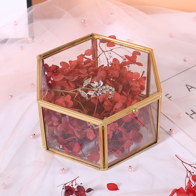 【Vickoo Home】Nordic jewelry storage box antique flower house jewelry box glass transparent ring wedding jewelry box