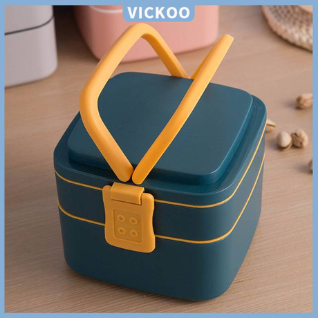 【Vickoo Home】Double layer portable lunch box with cover lunch box office worker Japanese student lunch box fitness meal microwave oven can be heated