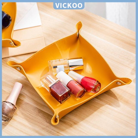 【Vickoo Home】Porch key storage box desktop storage finishing cosmetics storage tray creative leather folding storage tray