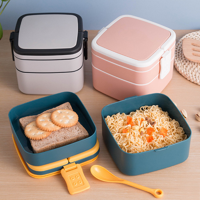 【Vickoo Home】Double layer portable lunch box with cover lunch box office worker Japanese student lunch box fitness meal microwave oven can be heated